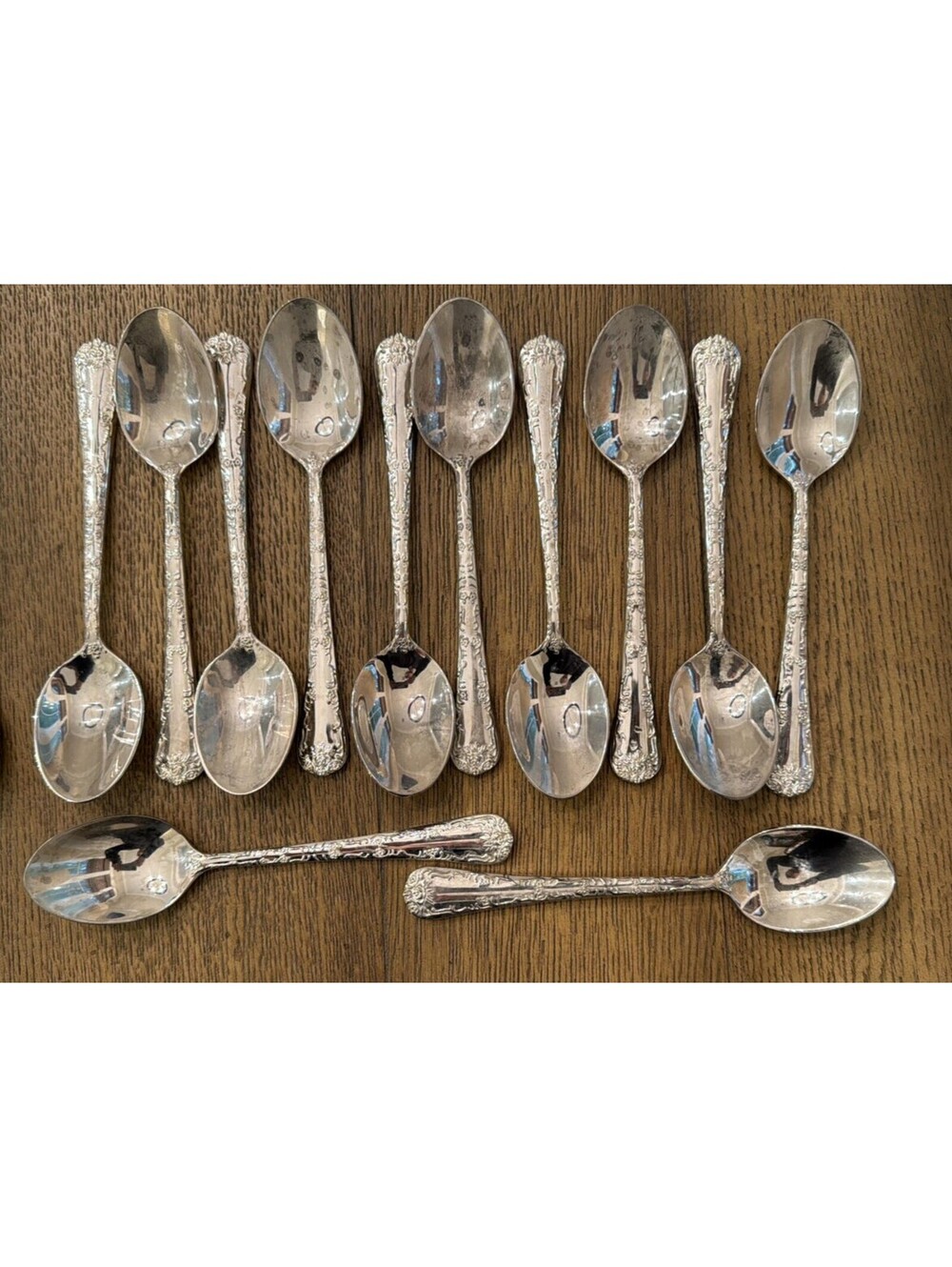 Wm. Rogers & Son Enchanted Rose Silver Flatware Soup Spoons - Set of 12